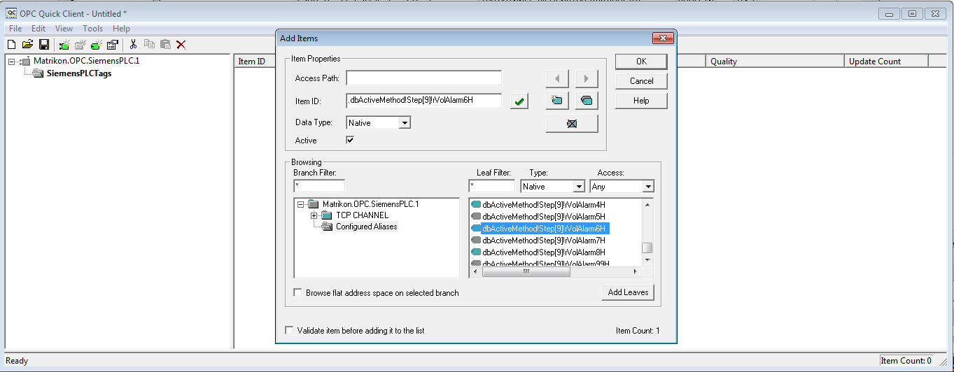 Adding items in OPC Quick Client